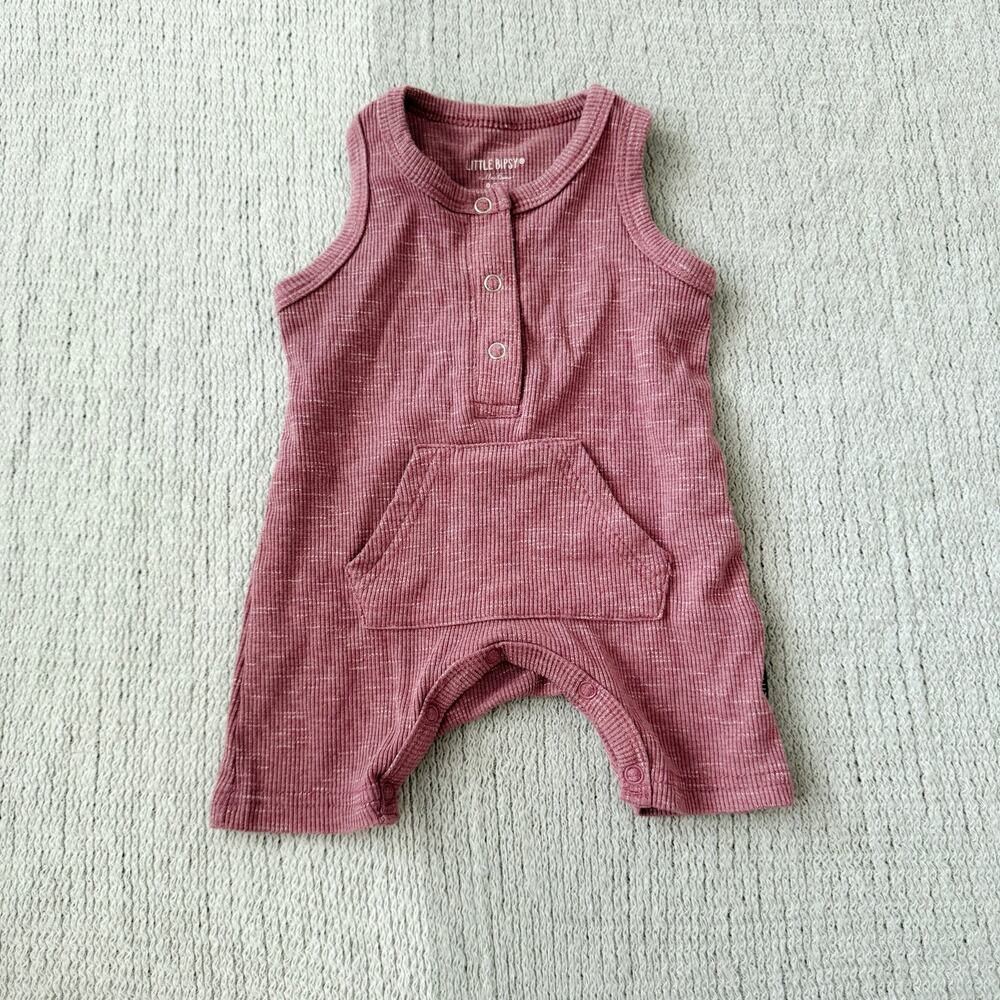 Little Bipsy Plum Pink Ribbed Sleeveless Romper - 0 to 3 Months